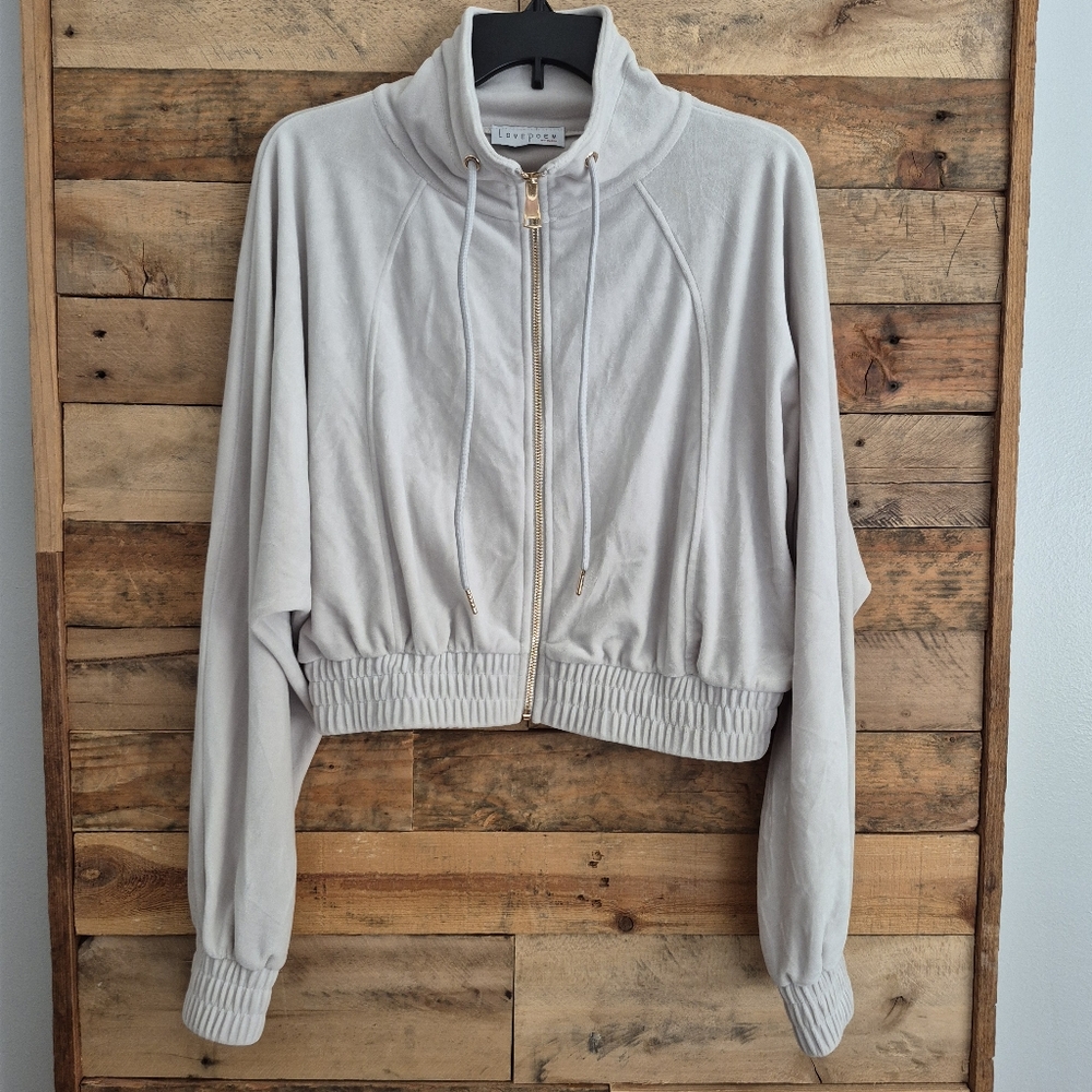 Love Poem Velour Minimalist Cropped Mock Neck Jacket Batwing Sleeves Sz L